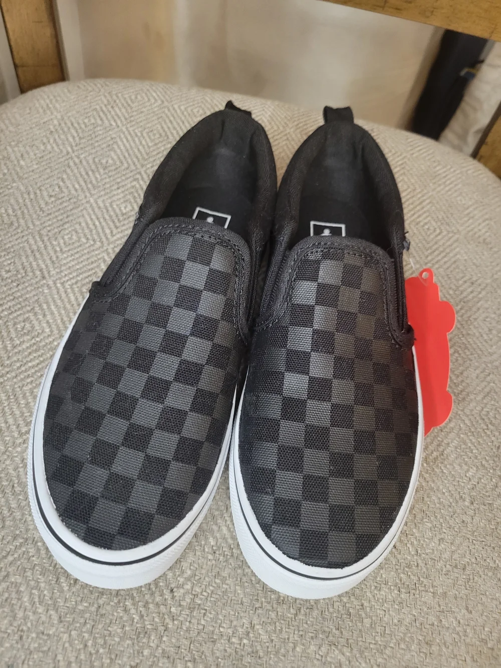 Vans Kids Classic Slip-On Checkerboard Sneakers in Black